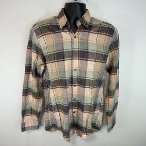 Steven Alan Mens Button Down Shirt Plaid Brown Green Slim Fit Size Medium